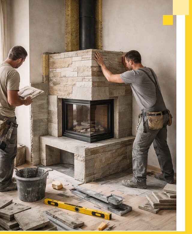 Угловые камины под ключ проект, монтаж и отделка в Ухте