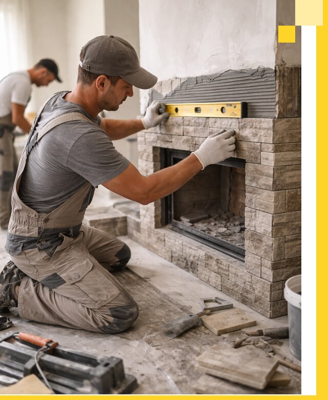 Облицовка каминов в Ухте, монтаж и отделка натуральным камнем