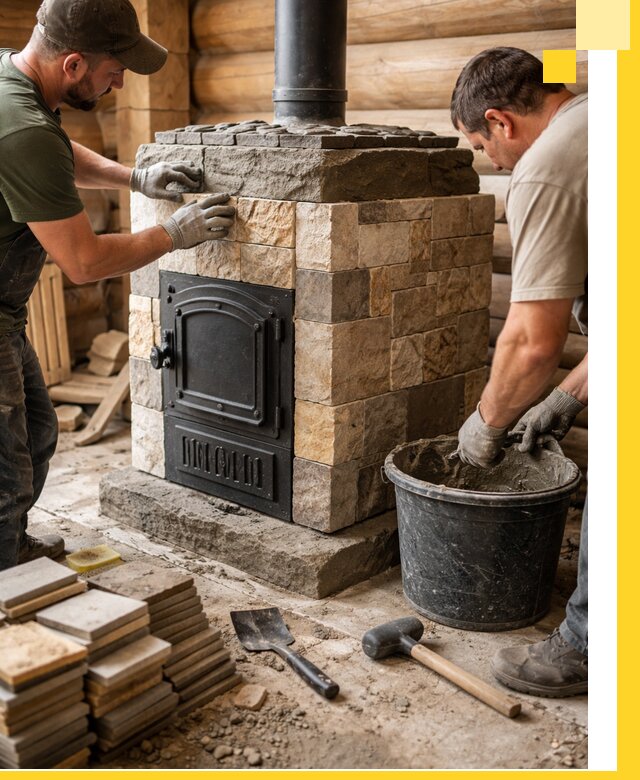 Облицовка банной печи под ключ в Ухте: камень и плитка