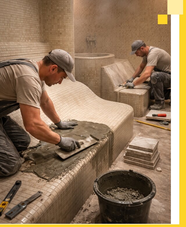 Лежаки для хамама под ключ в Ухте, проект и монтаж