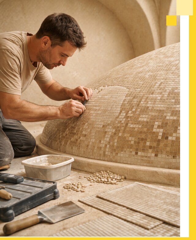 Профессиональная укладка мозаики для хамама под ключ в Ухте